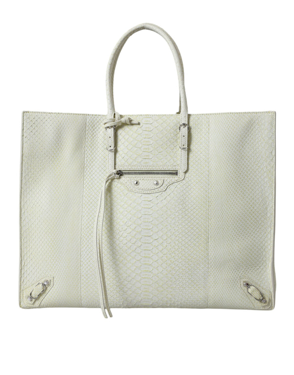 Chic Python Leather Tote in White & Yellow Balenciaga