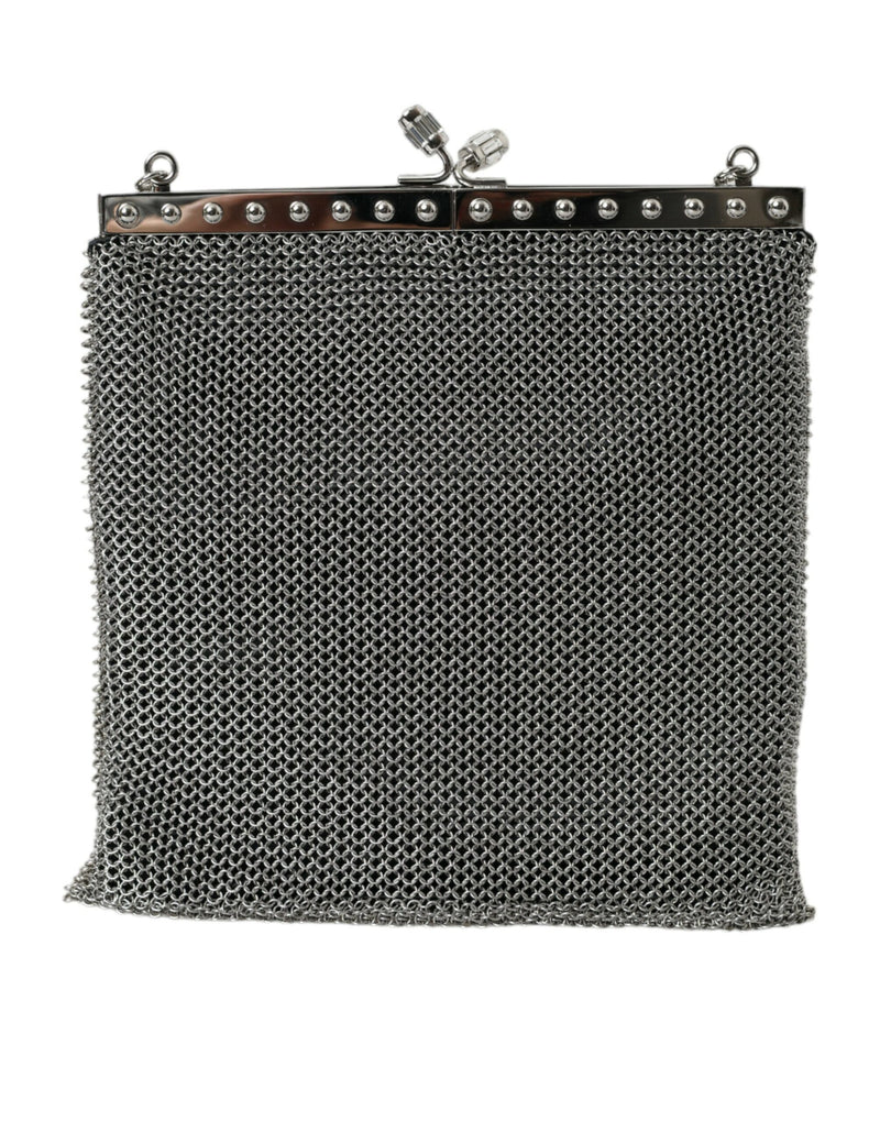 Elegant Silver Mesh Shoulder Evening Bag Prada