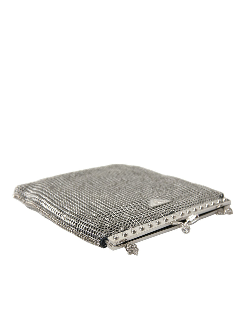 Elegant Silver Mesh Shoulder Evening Bag Prada