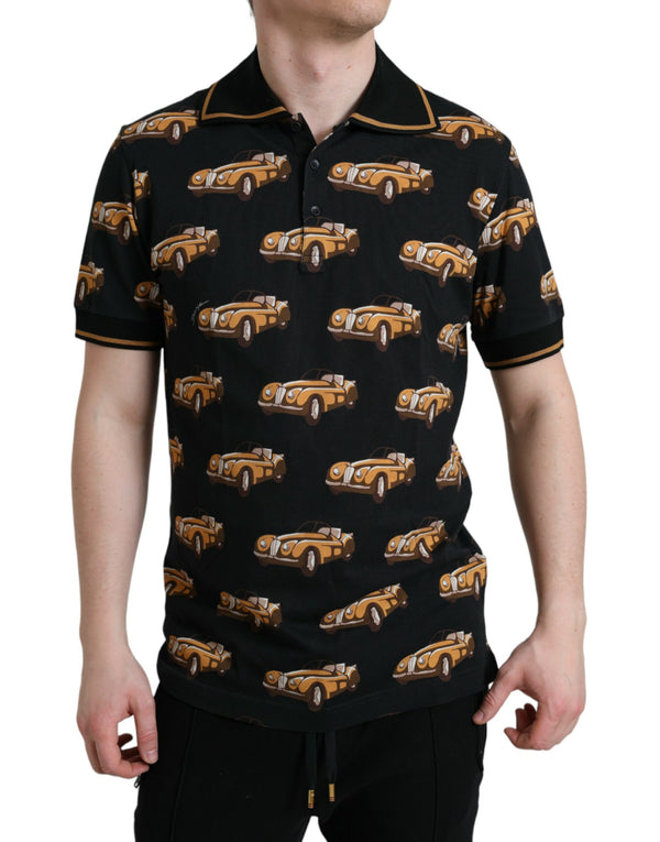 Black Car Print Short Sleeve Polo T-shirt Dolce & Gabbana