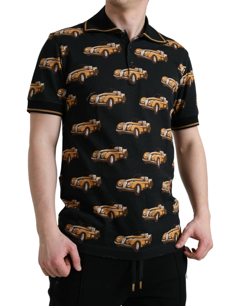 Black Car Print Short Sleeve Polo T-shirt Dolce & Gabbana