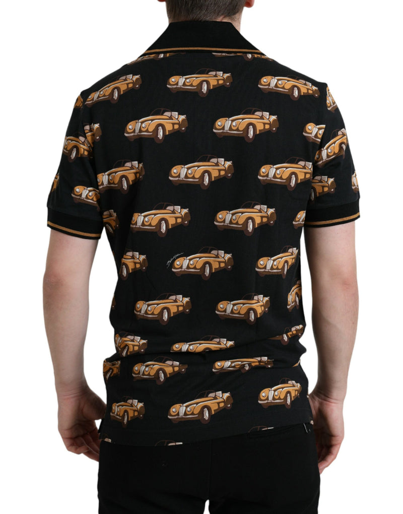 Black Car Print Short Sleeve Polo T-shirt Dolce & Gabbana