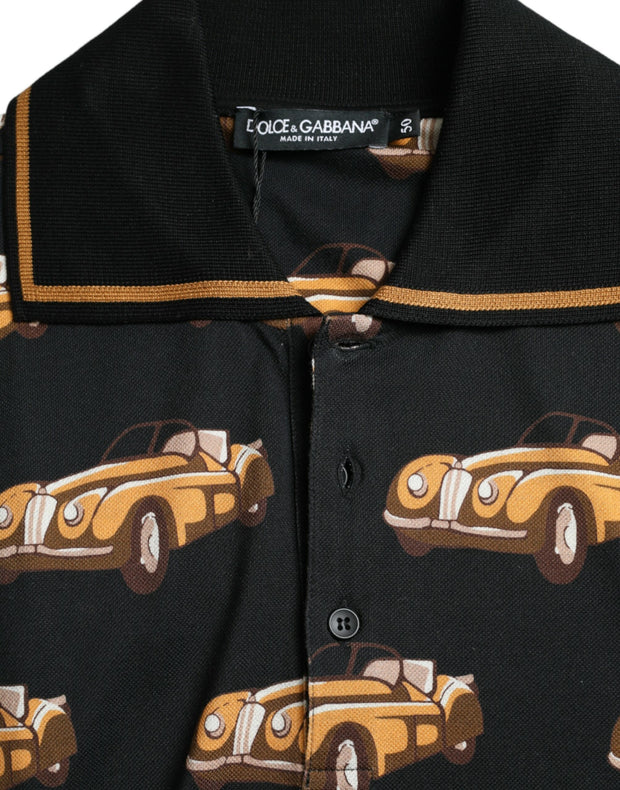 Black Car Print Short Sleeve Polo T-shirt Dolce & Gabbana