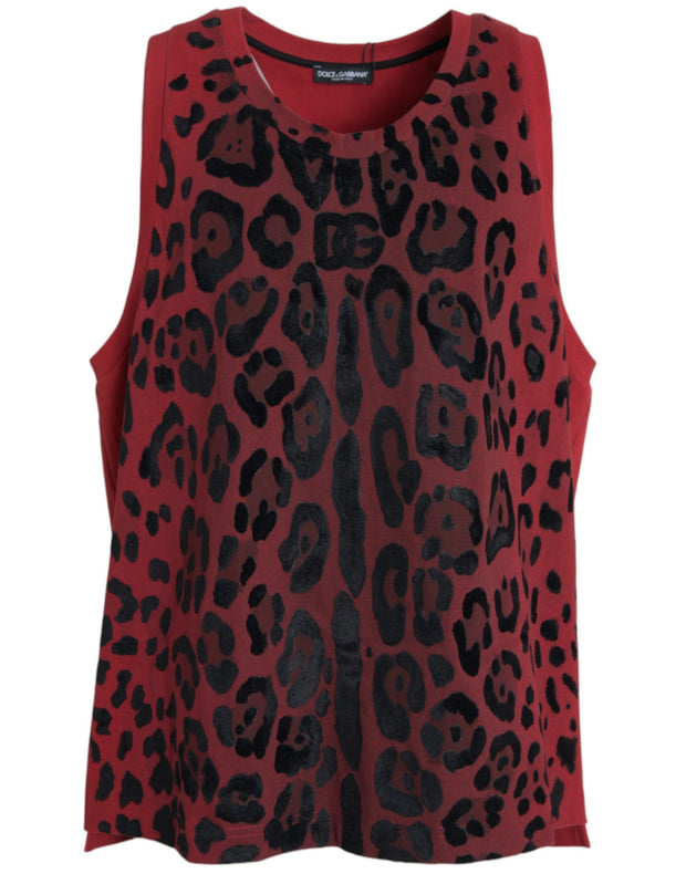 Red Leopard Print Sleeveless Tank T-shirt Dolce & Gabbana