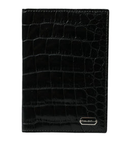 Black Exotic Skin Leather Long Bifold Passport Holder Dolce & Gabbana