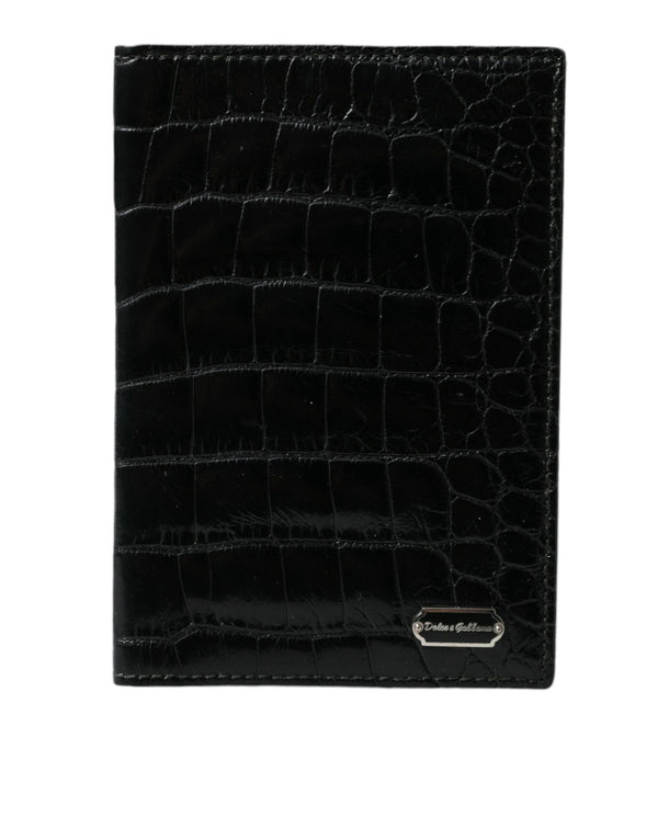 Black Exotic Skin Leather Long Bifold Passport Holder Dolce & Gabbana