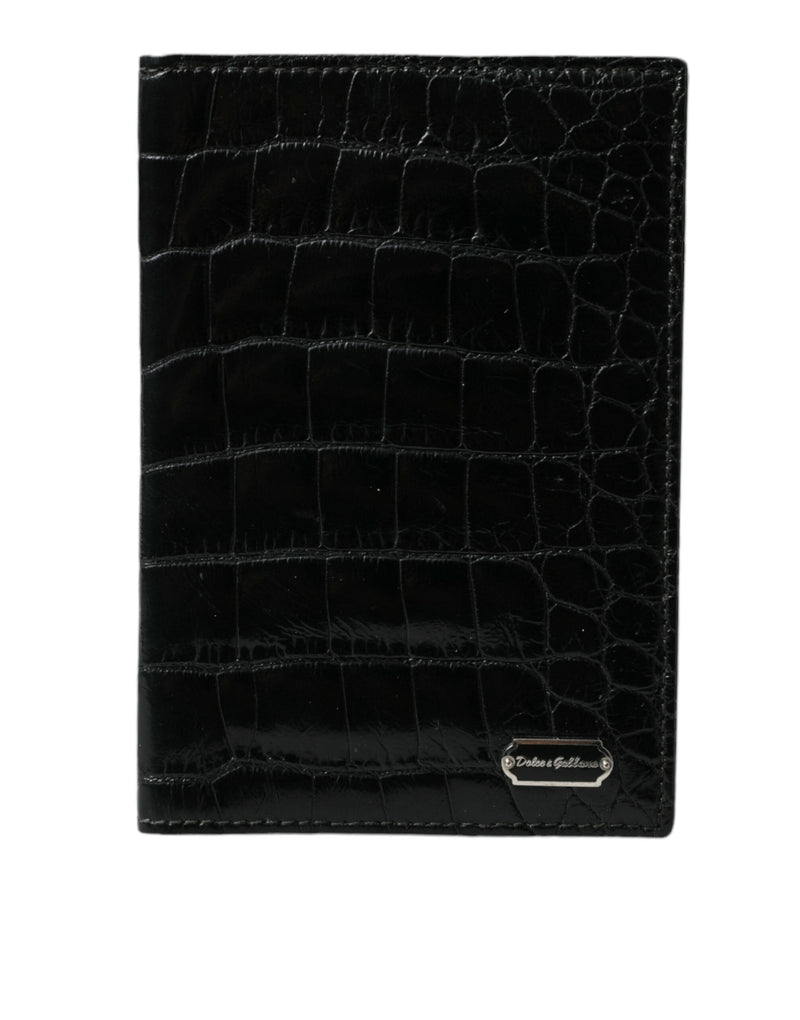 Black Exotic Skin Leather Long Bifold Passport Holder Dolce & Gabbana