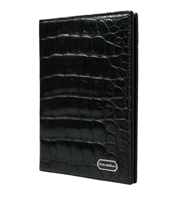 Black Exotic Skin Leather Long Bifold Passport Holder Dolce & Gabbana