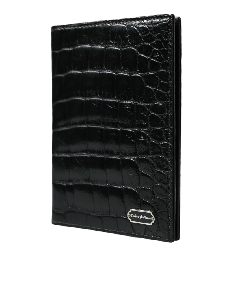 Black Exotic Skin Leather Long Bifold Passport Holder Dolce & Gabbana
