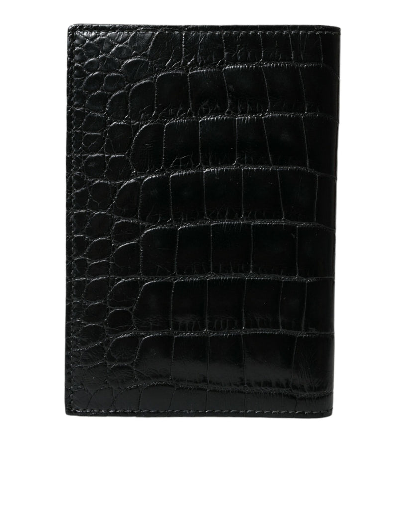 Black Exotic Skin Leather Long Bifold Passport Holder Dolce & Gabbana