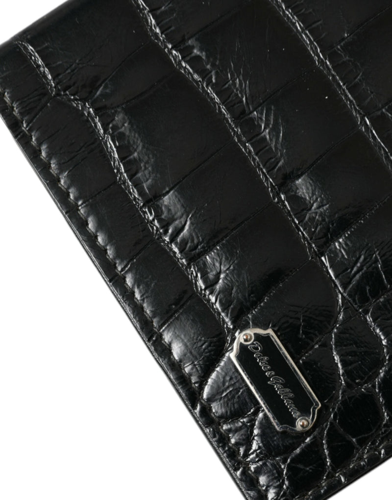Black Exotic Skin Leather Long Bifold Passport Holder Dolce & Gabbana