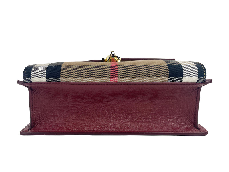 Macken Small Crimson House Check Leather Crossbody Bag Burberry