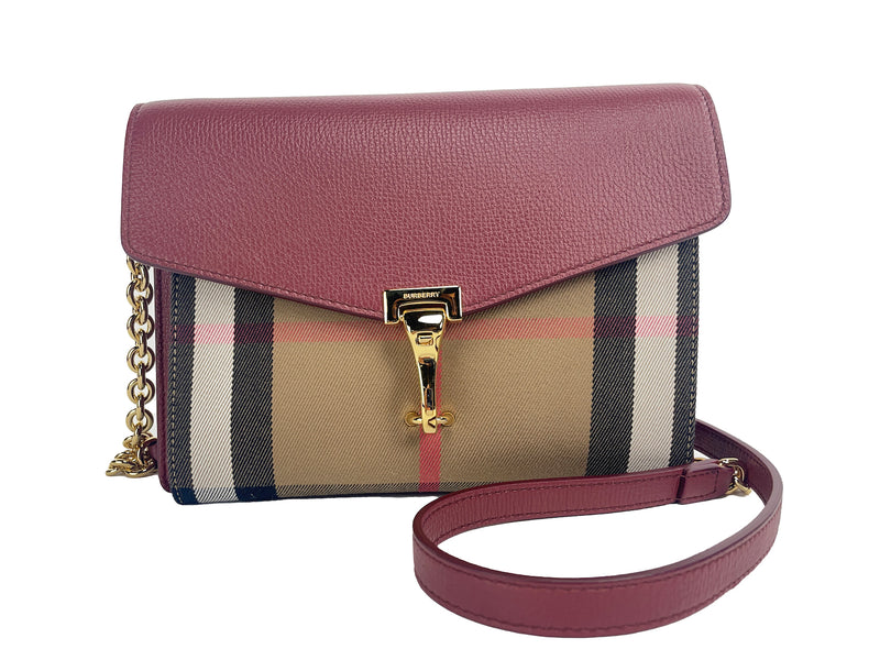 Macken Small Crimson House Check Leather Crossbody Bag Burberry