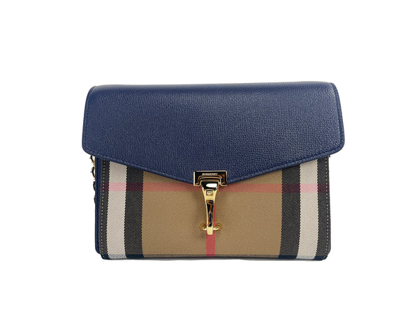 Macken Small Regency Blue House Check Leather Crossbody Bag Burberry