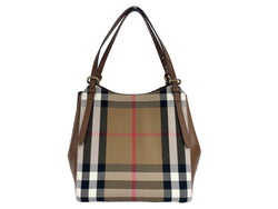 Small Canterby Tan Leather Check Canvas Tote Bag Purse Burberry