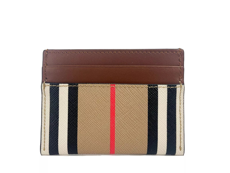 Sandon Tan Canvas Check Printed Leather Slim Card Case Wallet Burberry