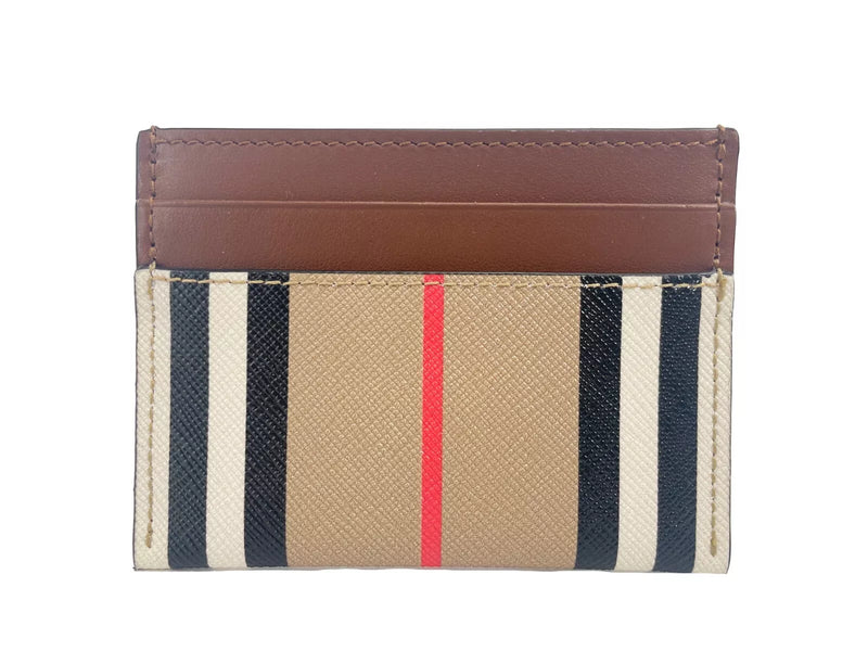 Sandon Tan Canvas Check Printed Leather Slim Card Case Wallet Burberry