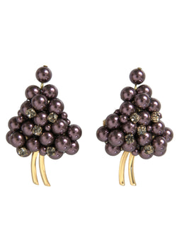 Purple Grape Pearl Sicily Gold Brass Floral Clip On Earrings Dolce & Gabbana