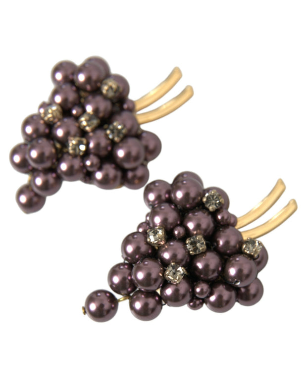 Purple Grape Pearl Sicily Gold Brass Floral Clip On Earrings Dolce & Gabbana