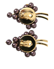 Purple Grape Pearl Sicily Gold Brass Floral Clip On Earrings Dolce & Gabbana