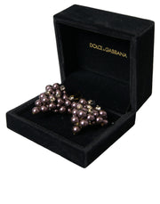 Purple Grape Pearl Sicily Gold Brass Floral Clip On Earrings Dolce & Gabbana