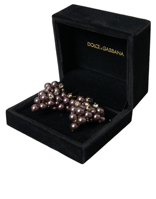 Purple Grape Pearl Sicily Gold Brass Floral Clip On Earrings Dolce & Gabbana