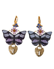 Gold Purple Crystal Butterfly Heart Locket Earrings Dolce & Gabbana