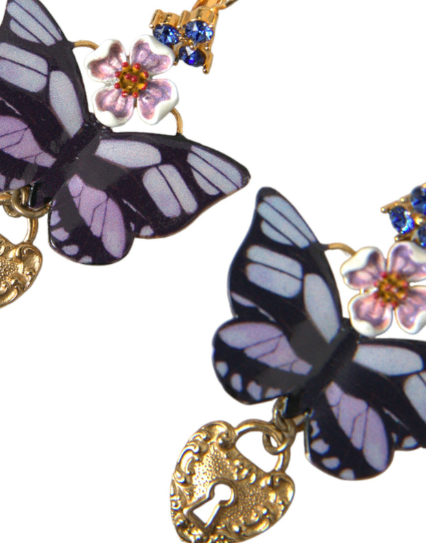 Gold Purple Crystal Butterfly Heart Locket Earrings Dolce & Gabbana