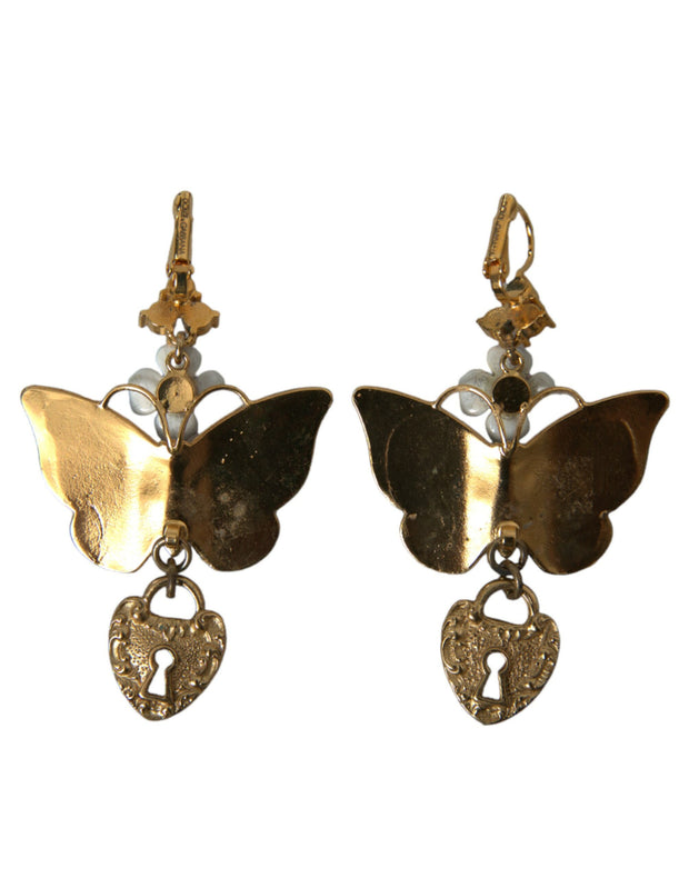 Gold Purple Crystal Butterfly Heart Locket Earrings Dolce & Gabbana