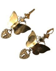 Gold Purple Crystal Butterfly Heart Locket Earrings Dolce & Gabbana