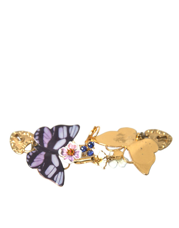 Gold Purple Crystal Butterfly Heart Locket Earrings Dolce & Gabbana