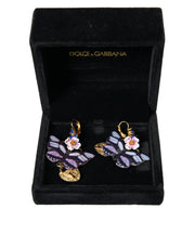 Gold Purple Crystal Butterfly Heart Locket Earrings Dolce & Gabbana