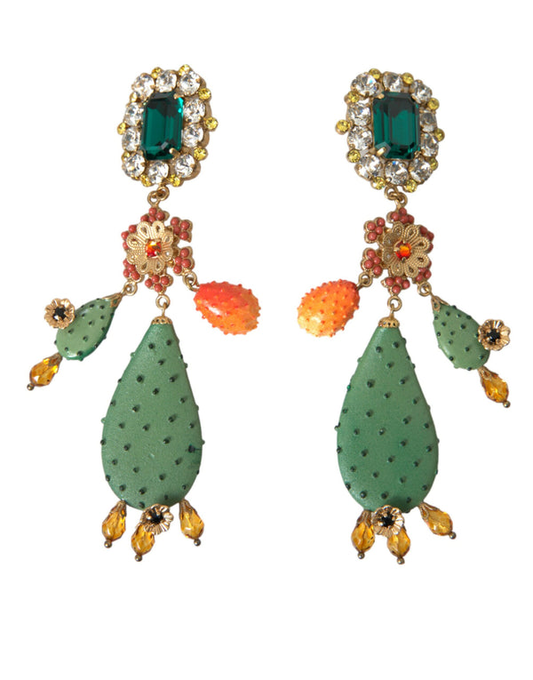 Green Cactus Crystal Clip On Jewelry Dangling Earrings Dolce & Gabbana