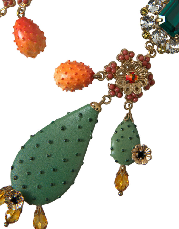 Green Cactus Crystal Clip On Jewelry Dangling Earrings Dolce & Gabbana