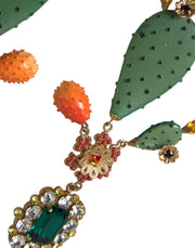 Green Cactus Crystal Clip On Jewelry Dangling Earrings Dolce & Gabbana