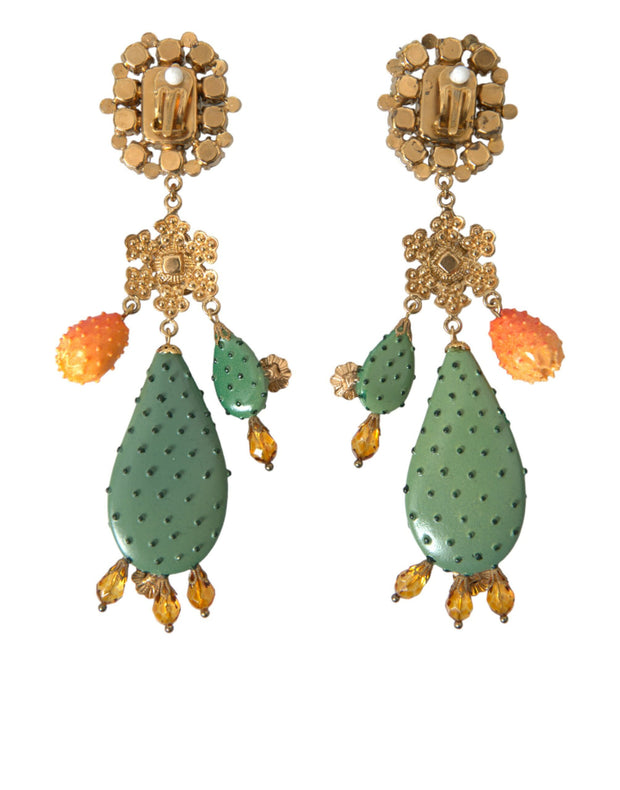 Green Cactus Crystal Clip On Jewelry Dangling Earrings Dolce & Gabbana