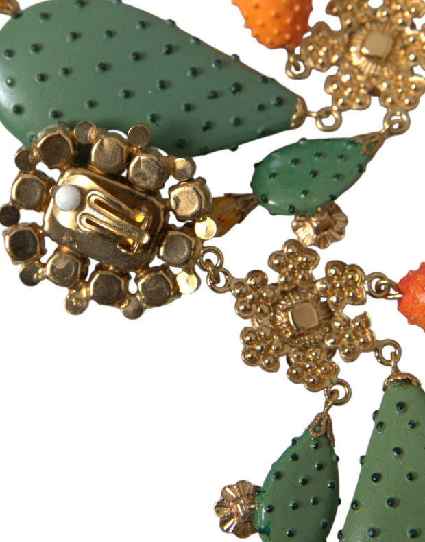 Green Cactus Crystal Clip On Jewelry Dangling Earrings Dolce & Gabbana