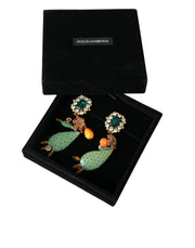 Green Cactus Crystal Clip On Jewelry Dangling Earrings Dolce & Gabbana