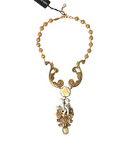 Gold Brass Angel Floral Beaded Embellished Necklace Dolce & Gabbana