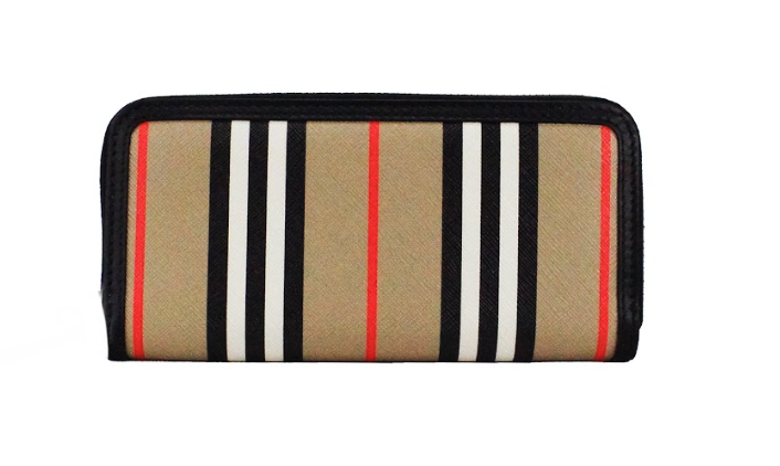 Ellerby Black Leather Icon Stripe Canvas Zip Around Continental Wallet Burberry