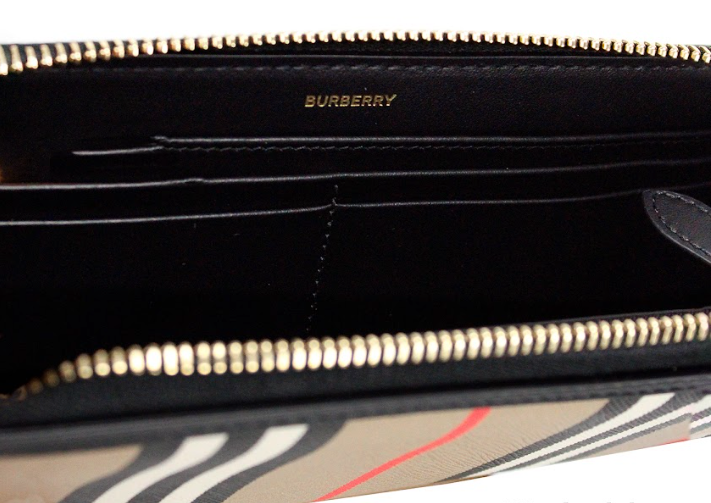 Ellerby Black Leather Icon Stripe Canvas Zip Around Continental Wallet Burberry