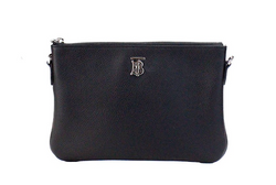 Peyton Monogram Black Leather Pouch Crossbody Bag Purse Burberry