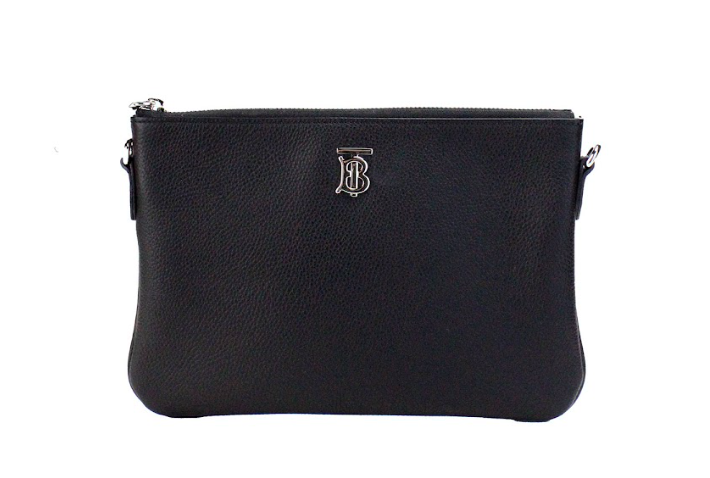 Peyton Monogram Black Leather Pouch Crossbody Bag Purse Burberry