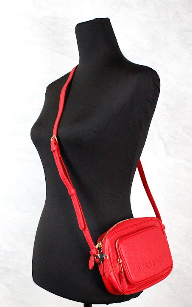 Small Branded Bright Red Grainy Leather Camera Crossbody Bag Burberry