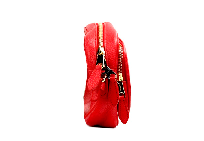 Small Branded Bright Red Grainy Leather Camera Crossbody Bag Burberry