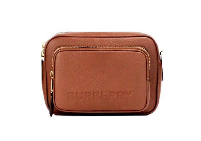 Small Branded Tan Brown Leather Camera Crossbody Bag Burberry