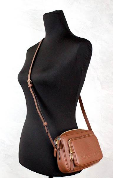 Small Branded Tan Brown Leather Camera Crossbody Bag Burberry