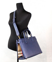 Banner Medium Regency Blue Leather Tote Crossbody Handbag Purse Burberry