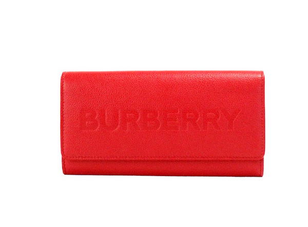 Porter Red Grained Leather Embossed Continental Clutch Flap Wallet Burberry