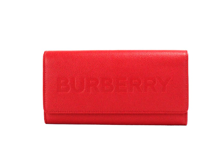 Porter Red Grained Leather Embossed Continental Clutch Flap Wallet Burberry